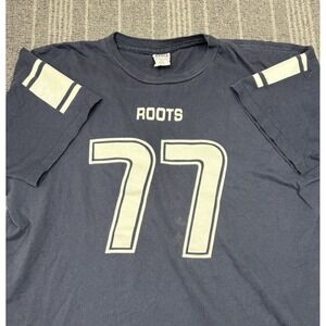 Roots Athletics shirt Mens Large Blue Vintage 90s Sports Jersey 77 Single Stitch